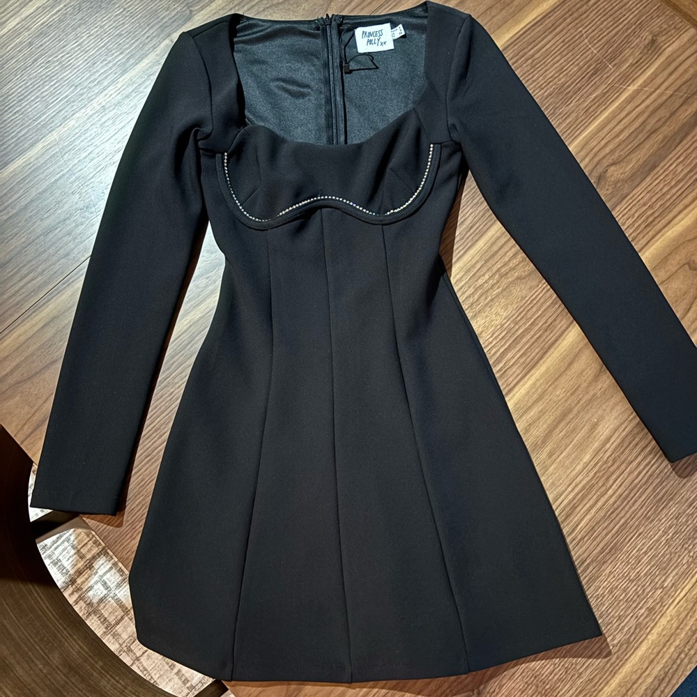 Princess Polly Black Long Sleeve Dress with Jewel Trim